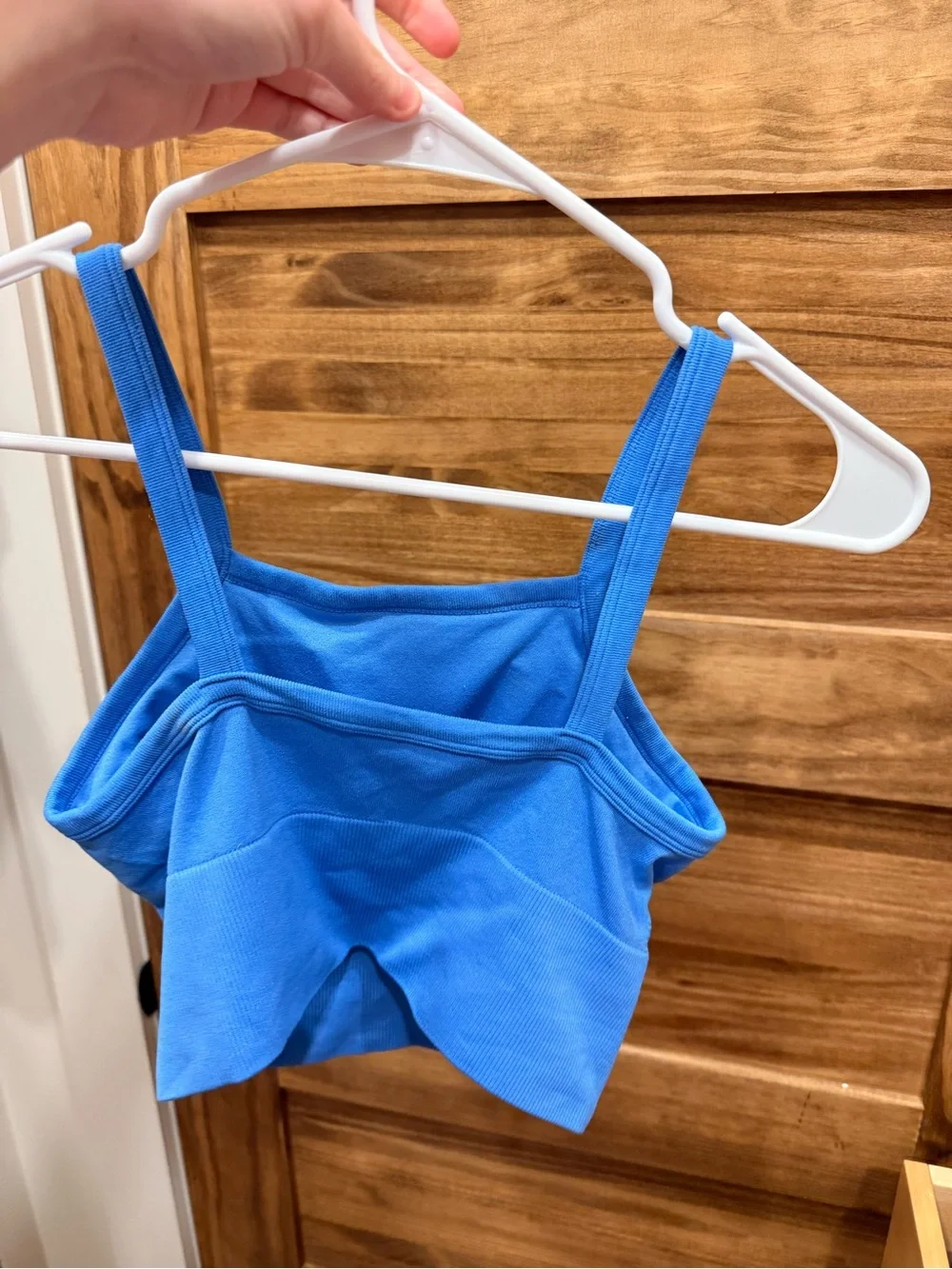 Blue Cropped Ribbed Padded Tank Top - Picture 2 of 3